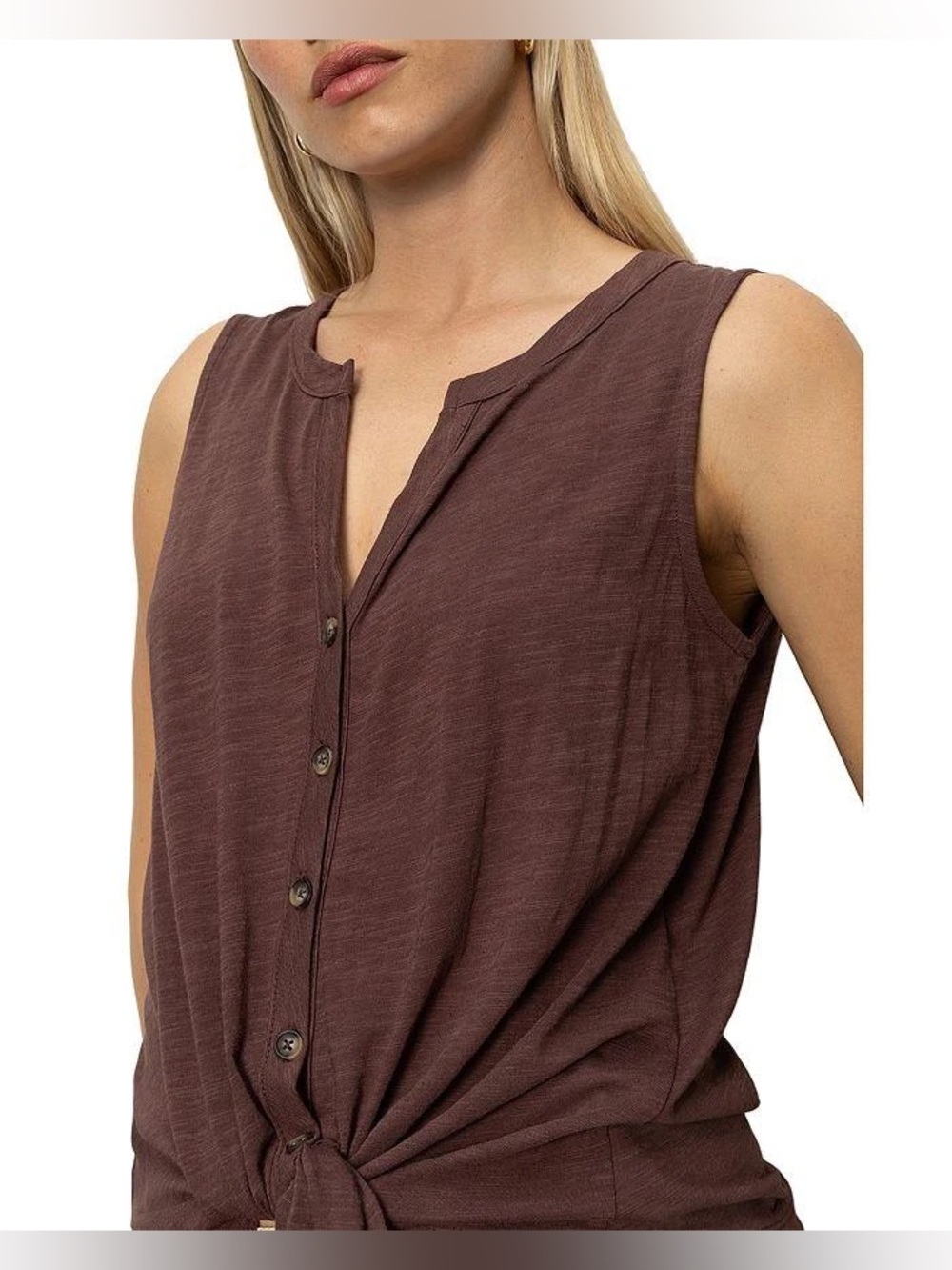 Sanctuary Notched Button-Front Knot Tee